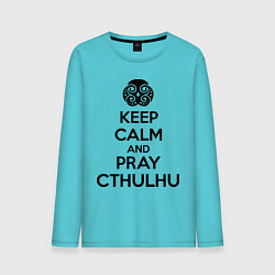 Лонгслив хлопковый мужской Keep Calm & Pray Cthulhu цвета бирюзовый — фото 1