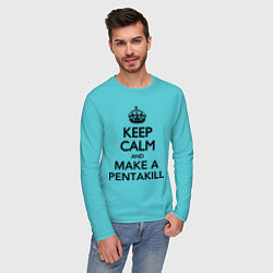 Лонгслив хлопковый мужской Keep Calm & Make A Pentakill цвета бирюзовый — фото 2