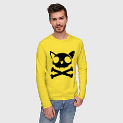 Лонгслив хлопковый мужской Кошачий пиратскй флаг цвета желтый — фото 2