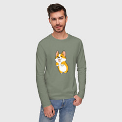 Лонгслив хлопковый мужской Корги лапочка, цвет: авокадо — фото 2