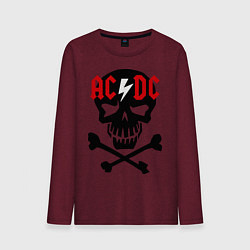 Лонгслив хлопковый мужской AC/DC Skull цвета меланж-бордовый — фото 1