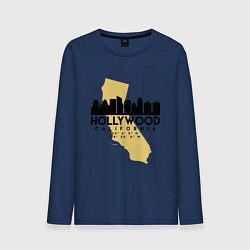 Лонгслив хлопковый мужской Голливуд - США цвета тёмно-синий — фото 1