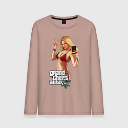 Лонгслив хлопковый мужской GTA V: Selfie, цвет: пыльно-розовый