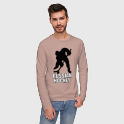 Лонгслив хлопковый мужской Russian Black Hockey, цвет: пыльно-розовый — фото 2