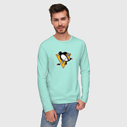 Лонгслив хлопковый мужской Pittsburgh Penguins: Evgeni Malkin цвета мятный — фото 2