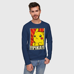 Лонгслив хлопковый мужской Pikachu: Pika Pika, цвет: тёмно-синий — фото 2