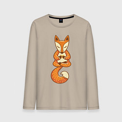 Лонгслив хлопковый мужской Лисенок занимается йогой, цвет: миндальный