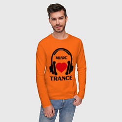 Лонгслив хлопковый мужской Trance Music is Love цвета оранжевый — фото 2