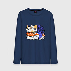 Лонгслив хлопковый мужской Sushi Cat, цвет: тёмно-синий