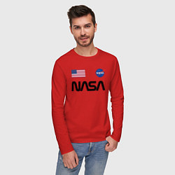Лонгслив хлопковый мужской NASA НАСА, цвет: красный — фото 2