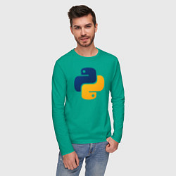 Лонгслив хлопковый мужской Python цвета зеленый — фото 2