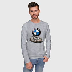 Лонгслив хлопковый мужской BMW оскал, цвет: меланж — фото 2
