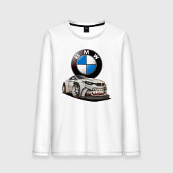 Лонгслив хлопковый мужской BMW оскал, цвет: белый