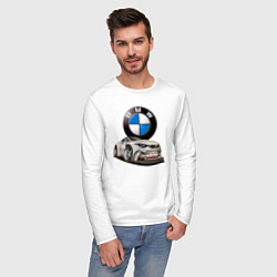 Лонгслив хлопковый мужской BMW оскал, цвет: белый — фото 2