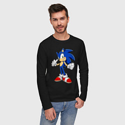 Лонгслив хлопковый мужской Sonic, цвет: черный — фото 2