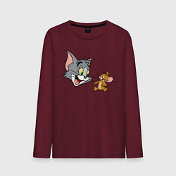 Лонгслив хлопковый мужской Tom & Jerry, цвет: меланж-бордовый
