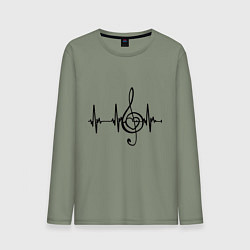 Лонгслив хлопковый мужской Музыка моя жизнь, цвет: авокадо