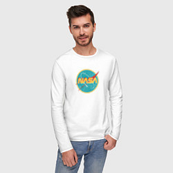 Лонгслив хлопковый мужской NASA винтажный логотип, цвет: белый — фото 2