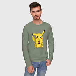 Лонгслив хлопковый мужской Пикачу, цвет: авокадо — фото 2