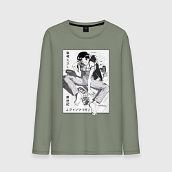 Лонгслив хлопковый мужской Мисато Кацураги, цвет: авокадо