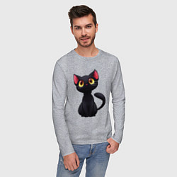 Лонгслив хлопковый мужской Черный котенок, цвет: меланж — фото 2