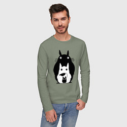 Лонгслив хлопковый мужской Тоторо, цвет: авокадо — фото 2