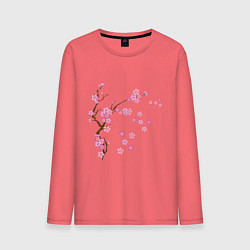 Лонгслив хлопковый мужской Розовая сакура, цвет: коралловый