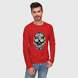 Лонгслив хлопковый мужской Flowers - Art skull, цвет: красный — фото 2