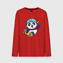Лонгслив хлопковый мужской Панда скейтер, цвет: красный
