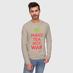 Лонгслив хлопковый мужской Make tea not war, цвет: миндальный — фото 2