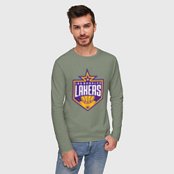 Лонгслив хлопковый мужской Los Angeles Lakers цвета авокадо — фото 2