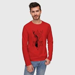 Лонгслив хлопковый мужской Polygonal deer, цвет: красный — фото 2