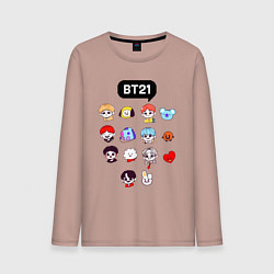 Лонгслив хлопковый мужской BTS BT21, цвет: пыльно-розовый