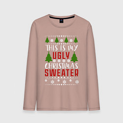 Лонгслив хлопковый мужской My ugly christmas sweater, цвет: пыльно-розовый