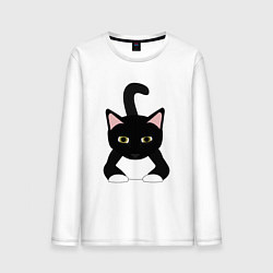 Лонгслив хлопковый мужской Черный кот, цвет: белый