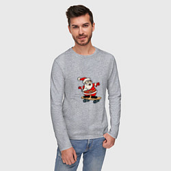 Лонгслив хлопковый мужской Санта на скейтборде, цвет: меланж — фото 2