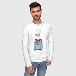 Лонгслив хлопковый мужской Кролик в свитере и очках, цвет: белый — фото 2
