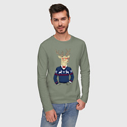 Лонгслив хлопковый мужской Hipster Deer, цвет: авокадо — фото 2