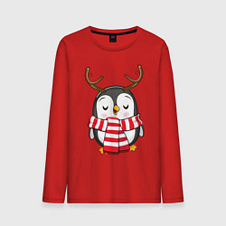 Лонгслив хлопковый мужской Пингвин в шарфике, цвет: красный