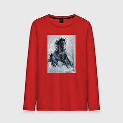 Лонгслив хлопковый мужской Лошадь арт, цвет: красный