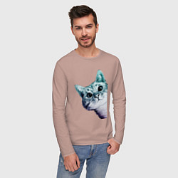 Лонгслив хлопковый мужской Любопытный кот, цвет: пыльно-розовый — фото 2