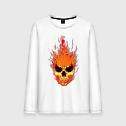 Лонгслив хлопковый мужской Fire flame skull, цвет: белый