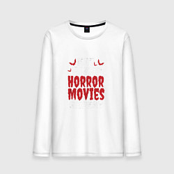 Лонгслив хлопковый мужской Eat Sleep Horror Movies Repeat, цвет: белый