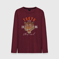 Лонгслив хлопковый мужской Tokio Tiger 1986 цвета меланж-бордовый — фото 1