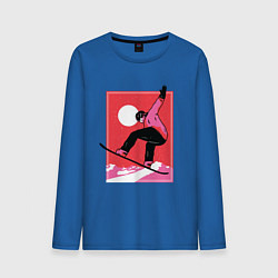 Лонгслив хлопковый мужской Сноубордист на фоне солнца цвета синий — фото 1