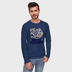 Лонгслив хлопковый мужской Worlds best English Teacher, цвет: тёмно-синий — фото 2