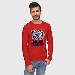 Лонгслив хлопковый мужской Worlds best English Teacher, цвет: красный — фото 2