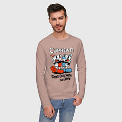Лонгслив хлопковый мужской Cuphead, Dont deal with devil, цвет: пыльно-розовый — фото 2