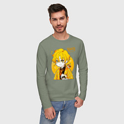 Лонгслив хлопковый мужской Зеницу Агацума Kimetsu no Yaiba, цвет: авокадо — фото 2