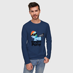 Лонгслив хлопковый мужской Gangsta pony, цвет: тёмно-синий — фото 2